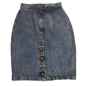 Vintage Zena 5 Blue Fitted Pencil Jean Denim‎ Skirt Back Slit High Waisted
